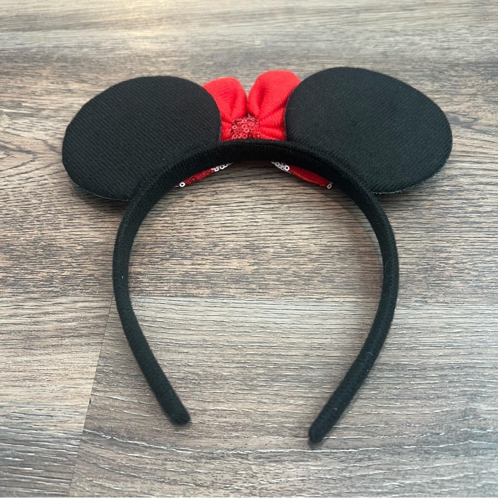 Disney Minnie Mouse Ears Headband Sequin Polka Dot Bow Park Accessories - Picture 2 of 3